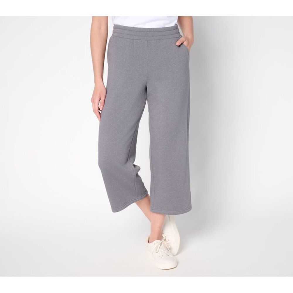 Belle by Kim Gravel Women's Pants Sz M Body Sponge Fleece Wide Leg Gray A691859
